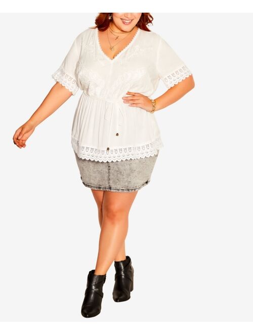 City Chic Trendy Plus Size Lust Embroidered V-neck Top