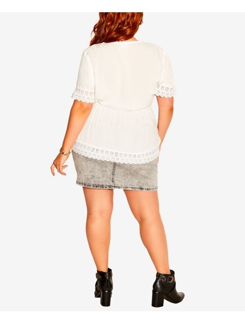 City Chic Trendy Plus Size Lust Embroidered V-neck Top