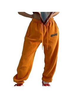 Alyweatry Women Baggy Hip Hop Pants 90s Athletic Graphic Drawstring Loose Jogger Cinch Bottom Sweatpants Streetwear