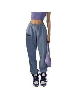 Alyweatry Women Baggy Hip Hop Pants 90s Athletic Graphic Drawstring Loose Jogger Cinch Bottom Sweatpants Streetwear