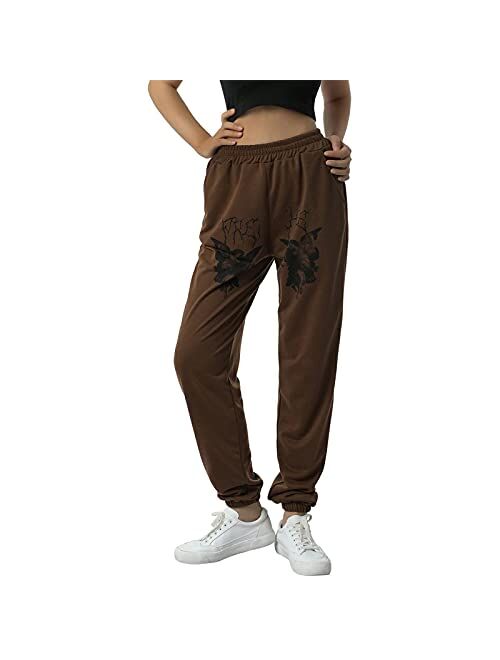 Alyweatry Women Baggy Hip Hop Pants 90s Athletic Graphic Drawstring Loose Jogger Cinch Bottom Sweatpants Streetwear