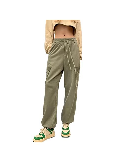 Alyweatry Women Baggy Hip Hop Pants 90s Athletic Graphic Drawstring Loose Jogger Cinch Bottom Sweatpants Streetwear