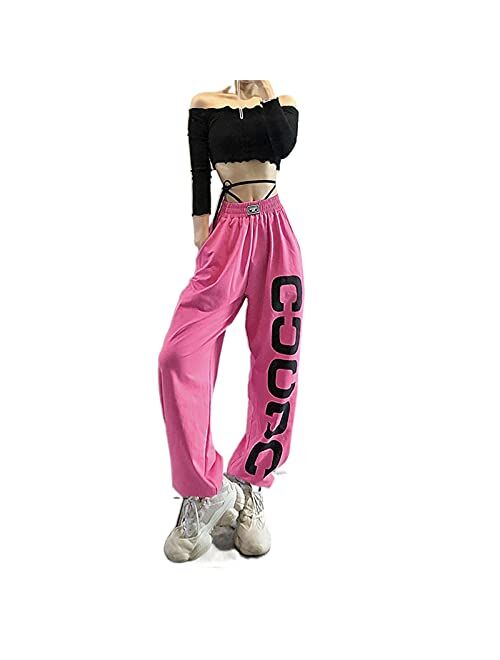 Alyweatry Women Baggy Hip Hop Pants 90s Athletic Graphic Drawstring Loose Jogger Cinch Bottom Sweatpants Streetwear