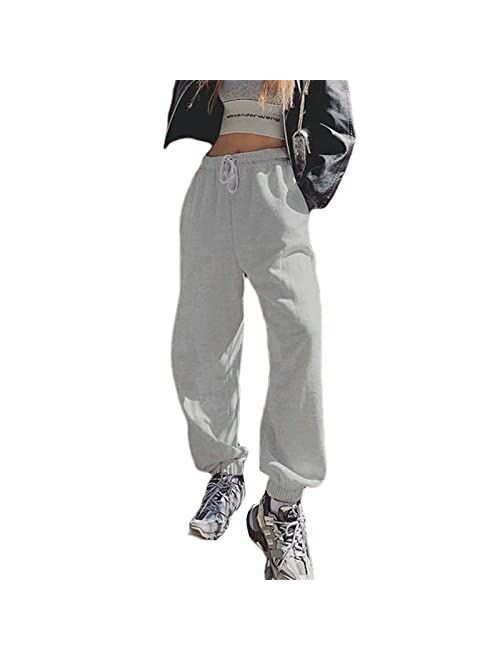 Alyweatry Women Baggy Hip Hop Pants 90s Athletic Graphic Drawstring Loose Jogger Cinch Bottom Sweatpants Streetwear