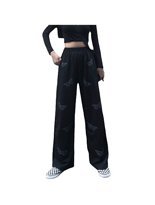 Alyweatry Women Baggy Hip Hop Pants 90s Athletic Graphic Drawstring Loose Jogger Cinch Bottom Sweatpants Streetwear