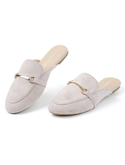 MUSSHOE Mules for Women Slip-on Pointed Toe Flats Loafers Mules