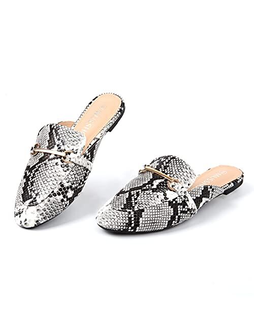 MUSSHOE Mules for Women Slip-on Pointed Toe Flats Loafers Mules