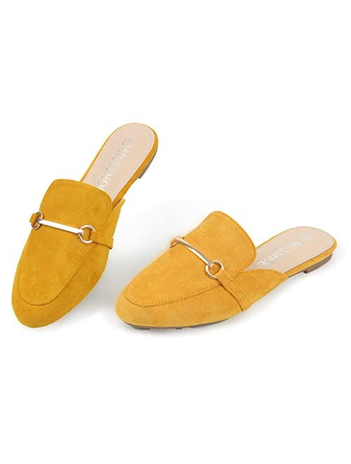 MUSSHOE Mules for Women Slip-on Pointed Toe Flats Loafers Mules