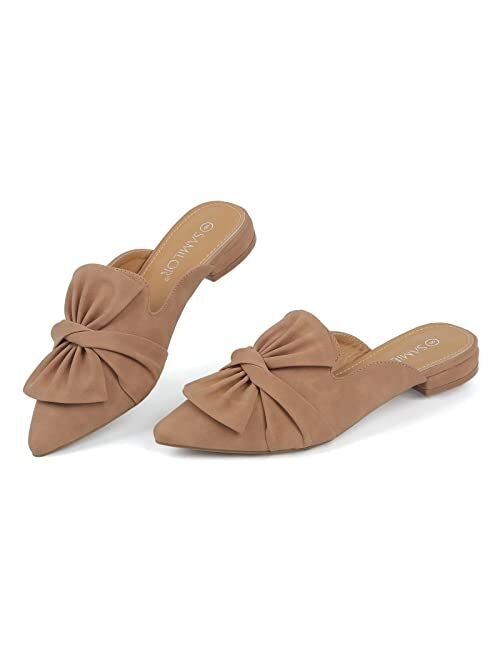 Samilor Mules for Women Flats Fashion Bow Mules Comfortable Slip On Women's Flats Backless Loafers Casual Flat Shoes Women