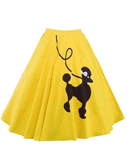 CHARTOU Women's 50s Cute Poodle Zipper Back Ruffled Swing A-Line Skirt