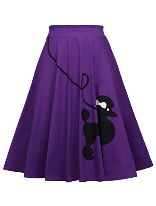 CHARTOU Women's 50s Cute Poodle Zipper Back Ruffled Swing A-Line Skirt