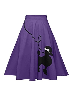 ZEZCLO Women Poodle Skirt 50s Vintage Pleated A-line Zipper Skirts