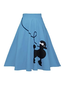 ZEZCLO Women Poodle Skirt 50s Vintage Pleated A-line Zipper Skirts