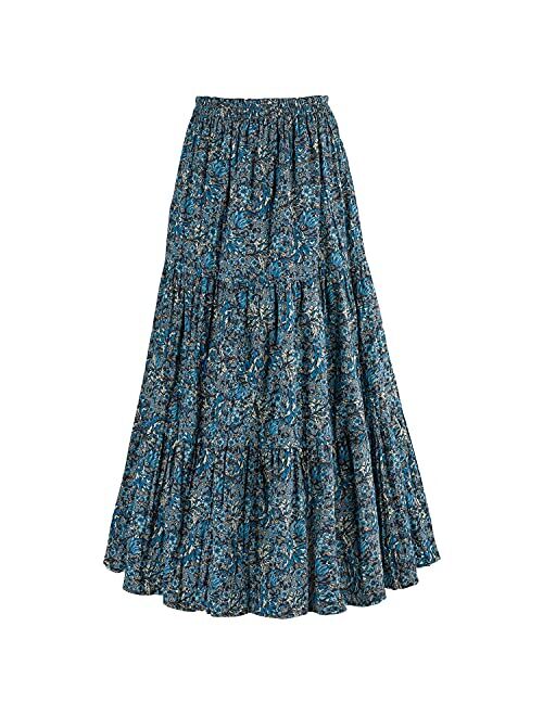 CATALOG CLASSICS Womens Reversible Broomstick Skirt - Blue Lagoon Paisley Print Reverse to Black