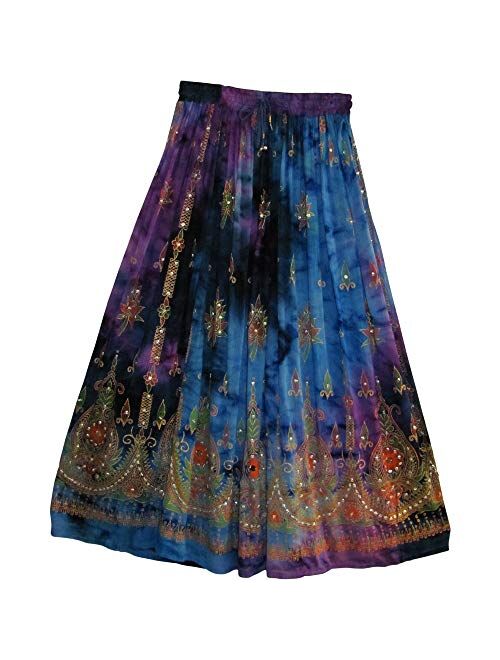 Radhy krishna fashions Tie Dye Yoga Trend Women's Sequined Crinkle Broomstick Gypsy Long Skirt