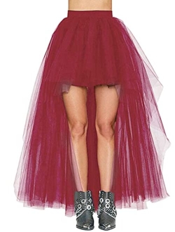 MisShow Women's Hi-Lo Long Tutu Tulle Bustle Skirt Elastic Waist Festival Party Skirt