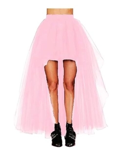 MisShow Women's Hi-Lo Long Tutu Tulle Bustle Skirt Elastic Waist Festival Party Skirt