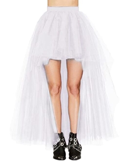 MisShow Women's Hi-Lo Long Tutu Tulle Bustle Skirt Elastic Waist Festival Party Skirt