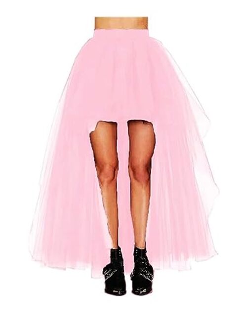 MisShow Women's Hi-Lo Long Tutu Tulle Bustle Skirt Elastic Waist Festival Party Skirt