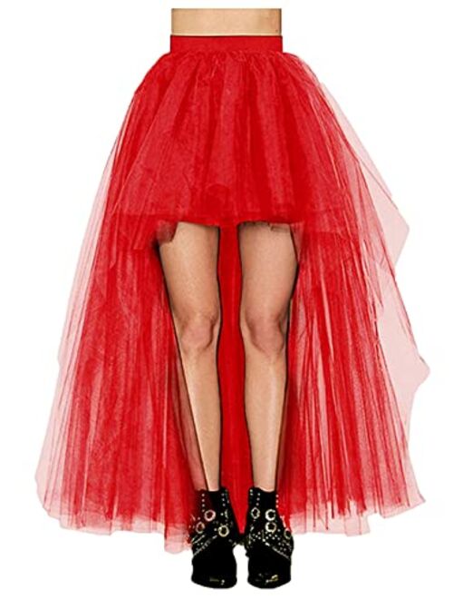 MisShow Women's Hi-Lo Long Tutu Tulle Bustle Skirt Elastic Waist Festival Party Skirt