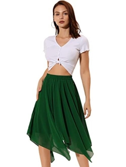 Women's Elastic Waist Stripe Chiffon Handkerchief Hem Midi Skirt