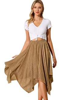 Women's Elastic Waist Stripe Chiffon Handkerchief Hem Midi Skirt