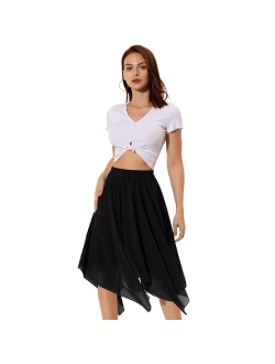 Women's Elastic Waist Stripe Chiffon Handkerchief Hem Midi Skirt