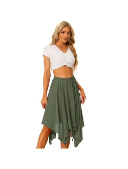 Women's Elastic Waist Stripe Chiffon Handkerchief Hem Midi Skirt