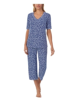 Printed Elbow-Sleeve Top & Cropped Pants Pajama Set