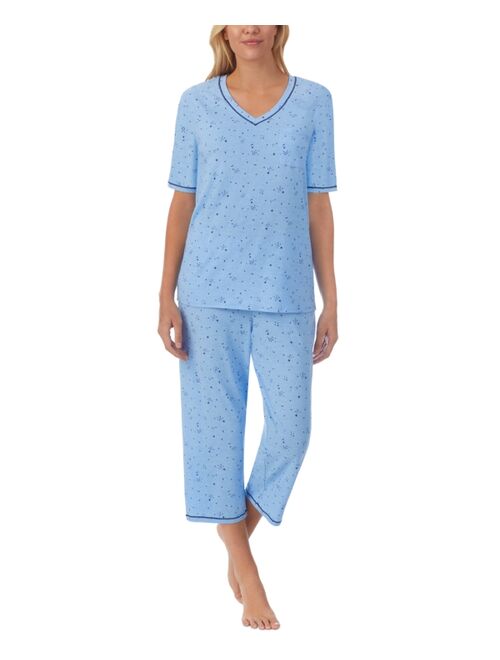 Cuddl Duds Printed Elbow-Sleeve Top & Cropped Pants Pajama Set