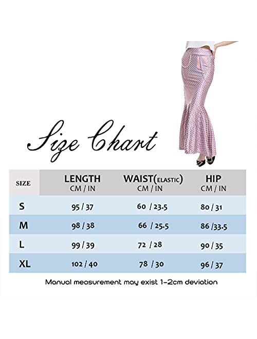 ReneeCho Mermaid Tail Skirt Adult Women Halloween Costume Shiny Stretchy Maxi Skirts Role Play - Waist Pearl Chain Included