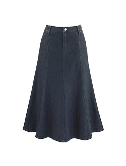 Catalog Classics Womens 8-Gored Denim Riding Maxi Skirt - 31.5