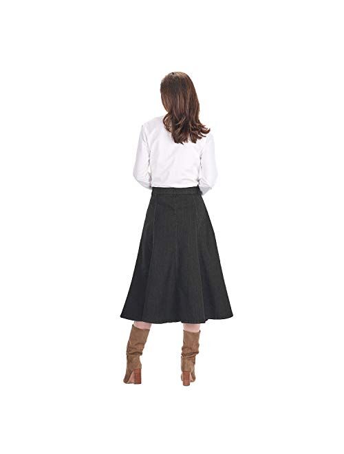 Catalog Classics Womens 8-Gored Denim Riding Maxi Skirt - 31.5