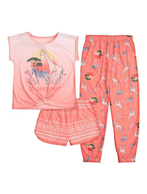 Girls 4-12 Cuddl Duds Top, Shorts & Pants Pajama Set