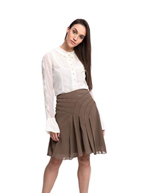 The Sancy Luxury Fashion Sancy Women's Yoke Waist Flared Skirt Midi Length Pleated A-Line Casual Formal Solid