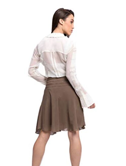 The Sancy Luxury Fashion Sancy Women's Yoke Waist Flared Skirt Midi Length Pleated A-Line Casual Formal Solid