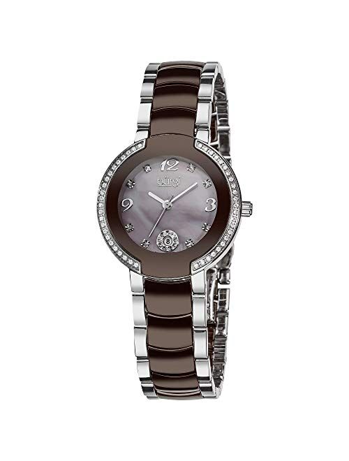 Burgi Women's Diamonds Watch - 8 Genuine Diamond Hour Markers with Crystal Bezel On Ceramic Bracelet - BUR072