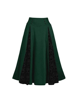 Seryu Skirts for Women's Plus Size Solid Flare Hem High Waist Midi Skirt Sexy Uniform Pleated Skirt