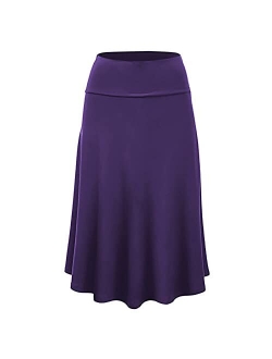 Seryu Skirts for Women's Plus Size Solid Flare Hem High Waist Midi Skirt Sexy Uniform Pleated Skirt