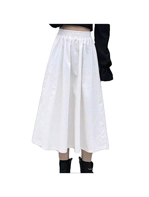 Seryu Skirts for Women's Plus Size Solid Flare Hem High Waist Midi Skirt Sexy Uniform Pleated Skirt