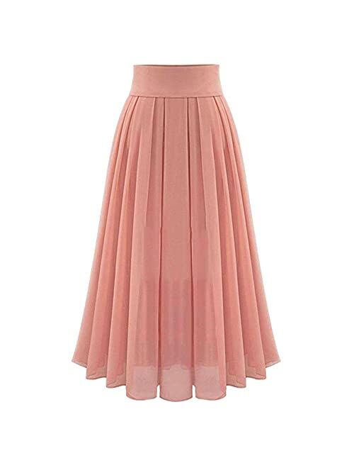 Seryu Skirts for Women's Plus Size Solid Flare Hem High Waist Midi Skirt Sexy Uniform Pleated Skirt