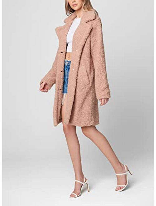 [BLANKNYC] womens Faux Sherpa Mid Length Coat With Pockets, Comfortable & Stylish Jacket