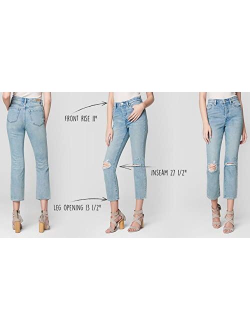 [BLANKNYC] womens High Rise Crop With Fray Hem Finish Detail and Destruction Jeans, Blue