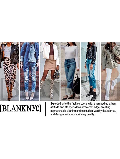 [BLANKNYC] womens High Rise Crop With Fray Hem Finish Detail and Destruction Jeans, Blue