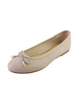 FEVERSOLE Women's Soft Cushion Comfort Round Toe Metal Trim Fashion String Tie Ballet Flats Walking Shoes