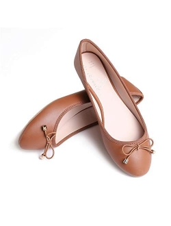 Chooseone Women String Tie Ballet Flats Comfortable Classic Simple Casual Slip-on Round Toe Walking Shoes