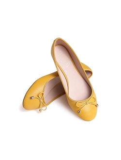 Chooseone Women String Tie Ballet Flats Comfortable Classic Simple Casual Slip-on Round Toe Walking Shoes