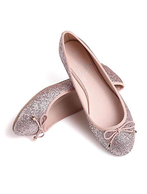 Chooseone Women String Tie Ballet Flats Comfortable Classic Simple Casual Slip-on Round Toe Walking Shoes