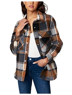 [BLANKNYC] womens Oversized Plaid Flannel Shacket, Comfortable Long Sleeve & Stylish Shirt Jacket