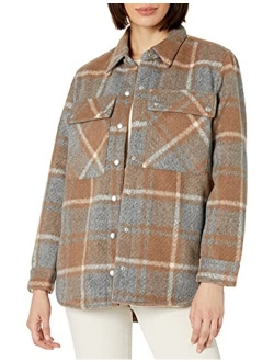 [BLANKNYC] womens Oversized Plaid Flannel Shacket, Comfortable Long Sleeve & Stylish Shirt Jacket